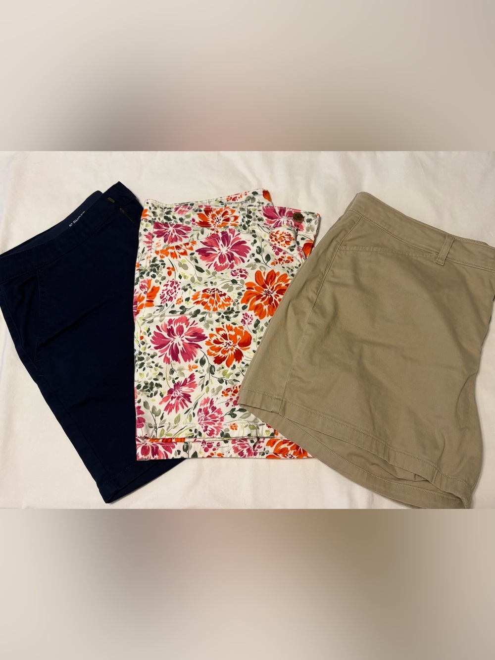 St. John's Bay Pull-On Shorts (3 Pairs) - Tan, Floral Print, & Navy